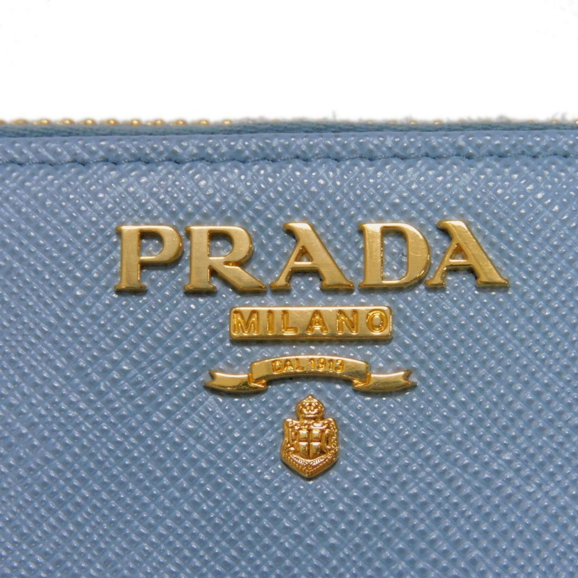 PRADA Long Wallet Zip Around Blue Round RFID Saffiano Metal Astral 1ML506 QWA F0637 Men's Women's