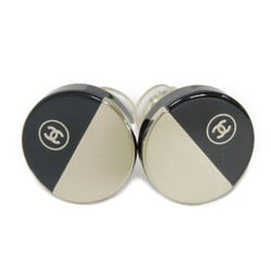 CHANEL Earrings Round Coco Mark Bicolor Resin 00A Clip-on CC Plastic Black Women's