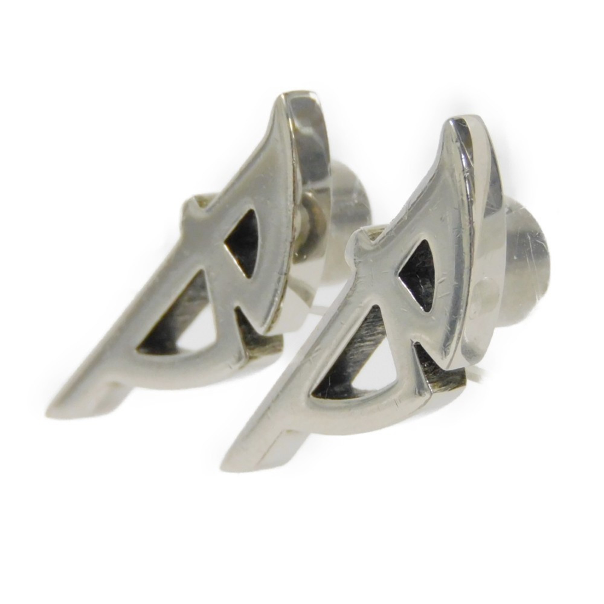 BALENCIAGA pierced earrings, Typo metal B side engraved studs, disc backs, brass, silver, 787785 TZ99I 0911, men's