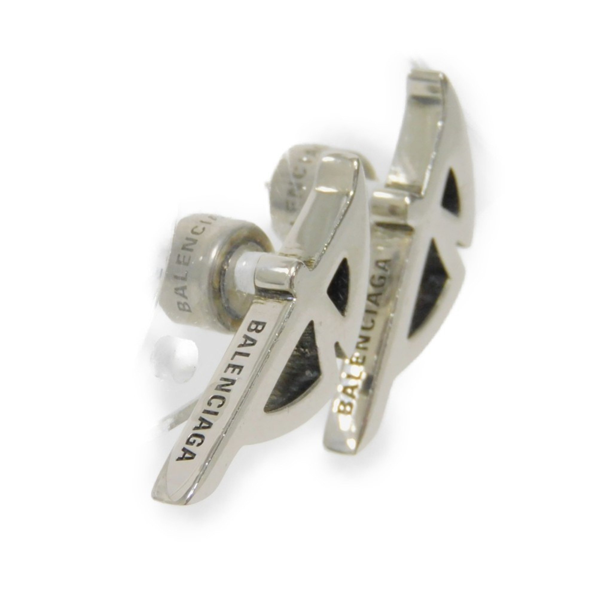 BALENCIAGA pierced earrings, Typo metal B side engraved studs, disc backs, brass, silver, 787785 TZ99I 0911, men's