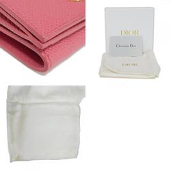 Christian Dior Dior Tri-fold Wallet Montaigne 30 Compact Grained Calfskin Snap Button CD Dusty Pink S2084OBAE_M59P Women's