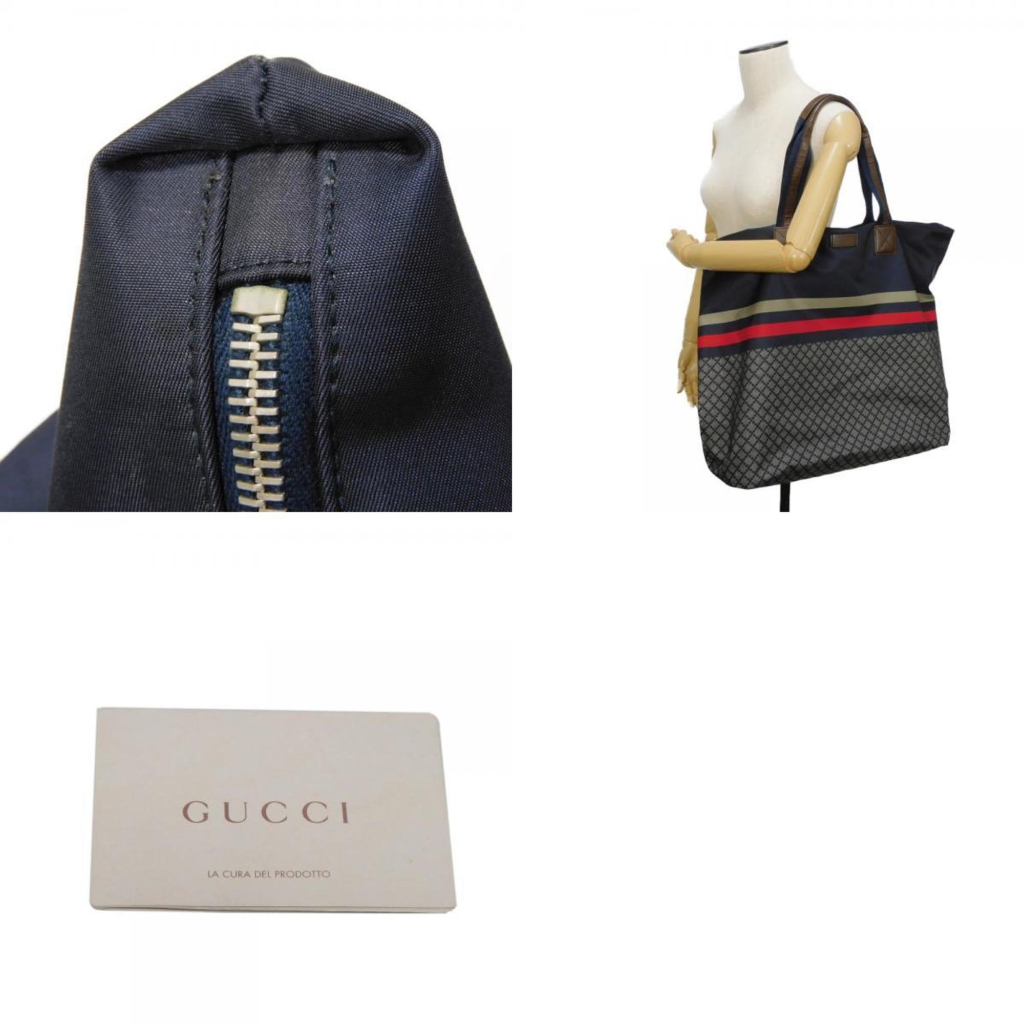 GUCCI Diamante Tote Bag Embossed Leather Patch Shelly Navy Red Web Nylon 268106 F951N 8611 Men's