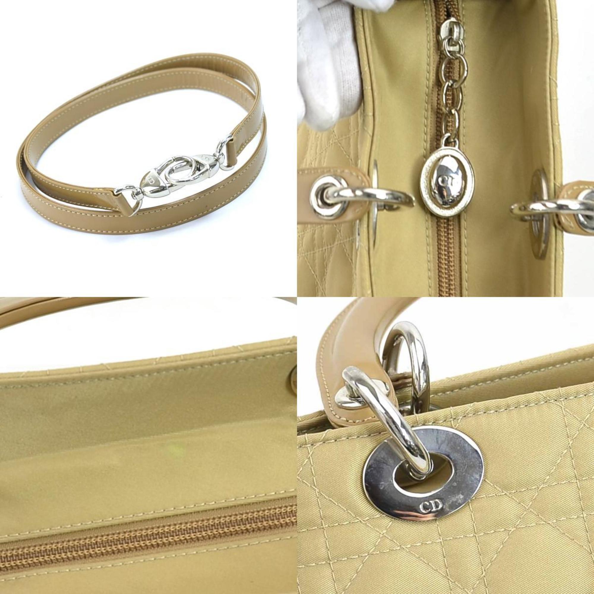 Christian Dior handbag shoulder bag Lady canvas beige silver women's e58702a