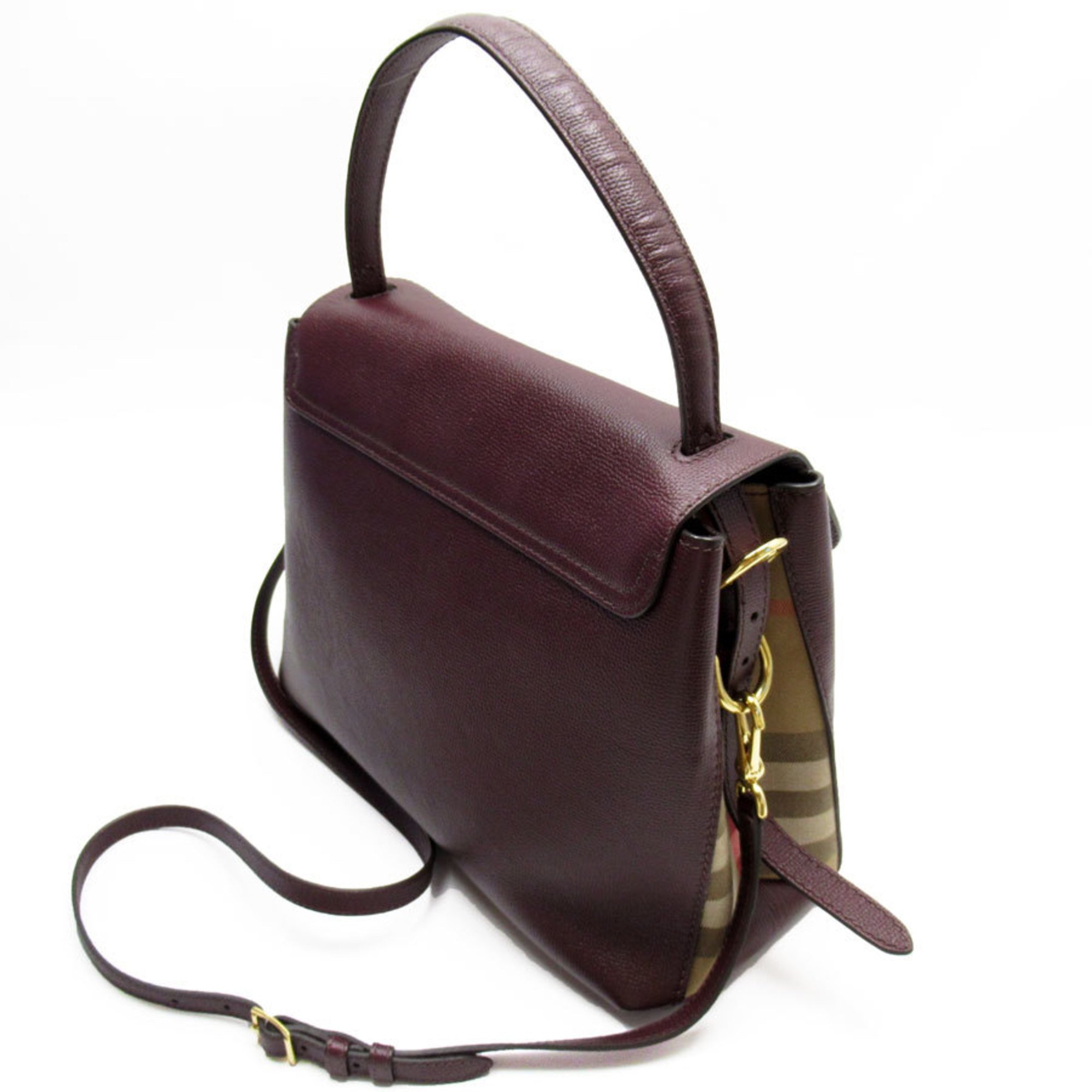 Burberry handbag shoulder bag Nova check leather canvas burgundy beige gold ladies w0363a