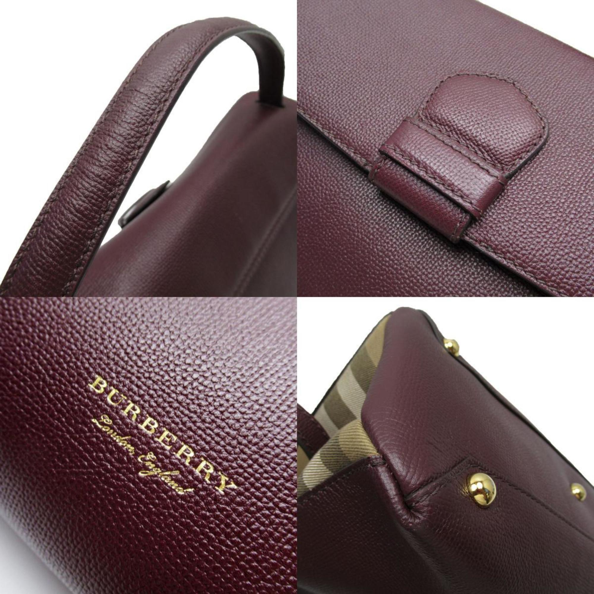 Burberry handbag shoulder bag Nova check leather canvas burgundy beige gold ladies w0363a