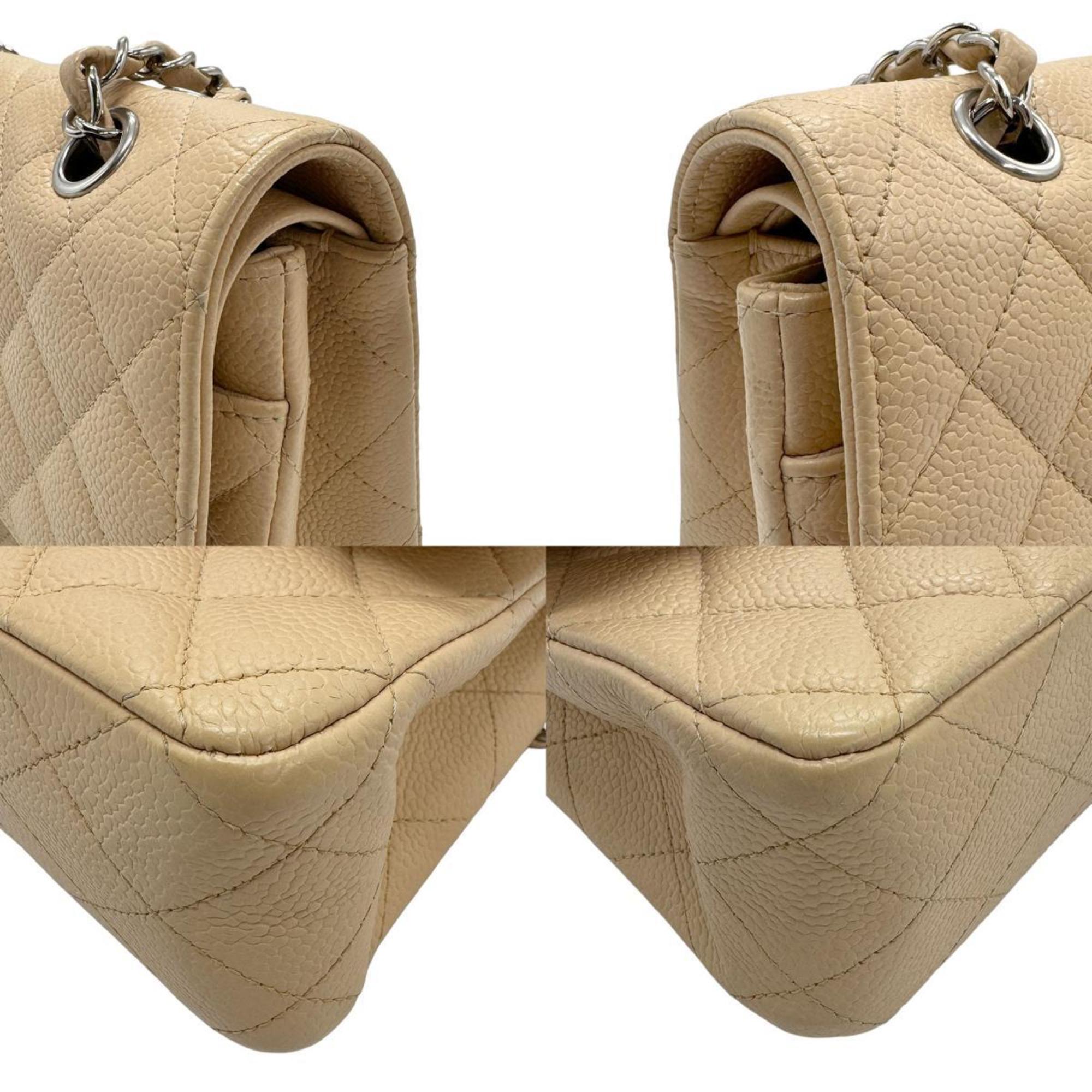 CHANEL Shoulder Bag Matelasse Caviar Skin Leather Beige Women's z1191