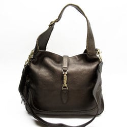 GUCCI 2-Way Bag Shoulder New Jackie Leather Metallic Dark Brown Gold Women's 246907 w0387g