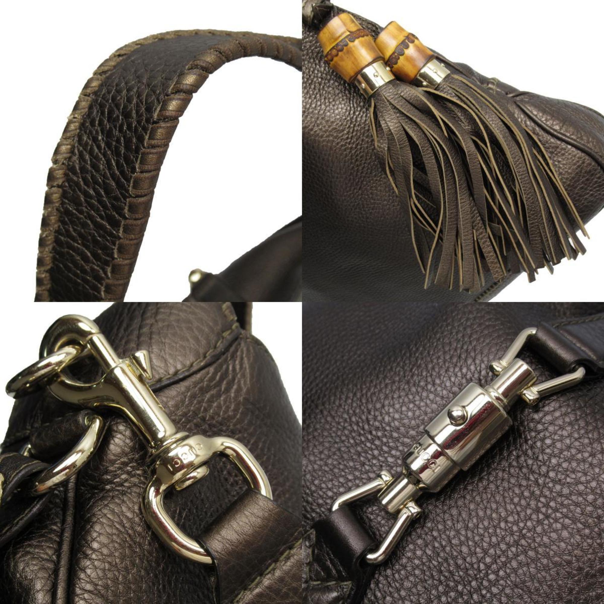 GUCCI 2-Way Bag Shoulder New Jackie Leather Metallic Dark Brown Gold Women's 246907 w0387g