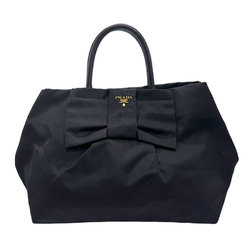 PRADA handbag ribbon nylon leather black gold women's z1228