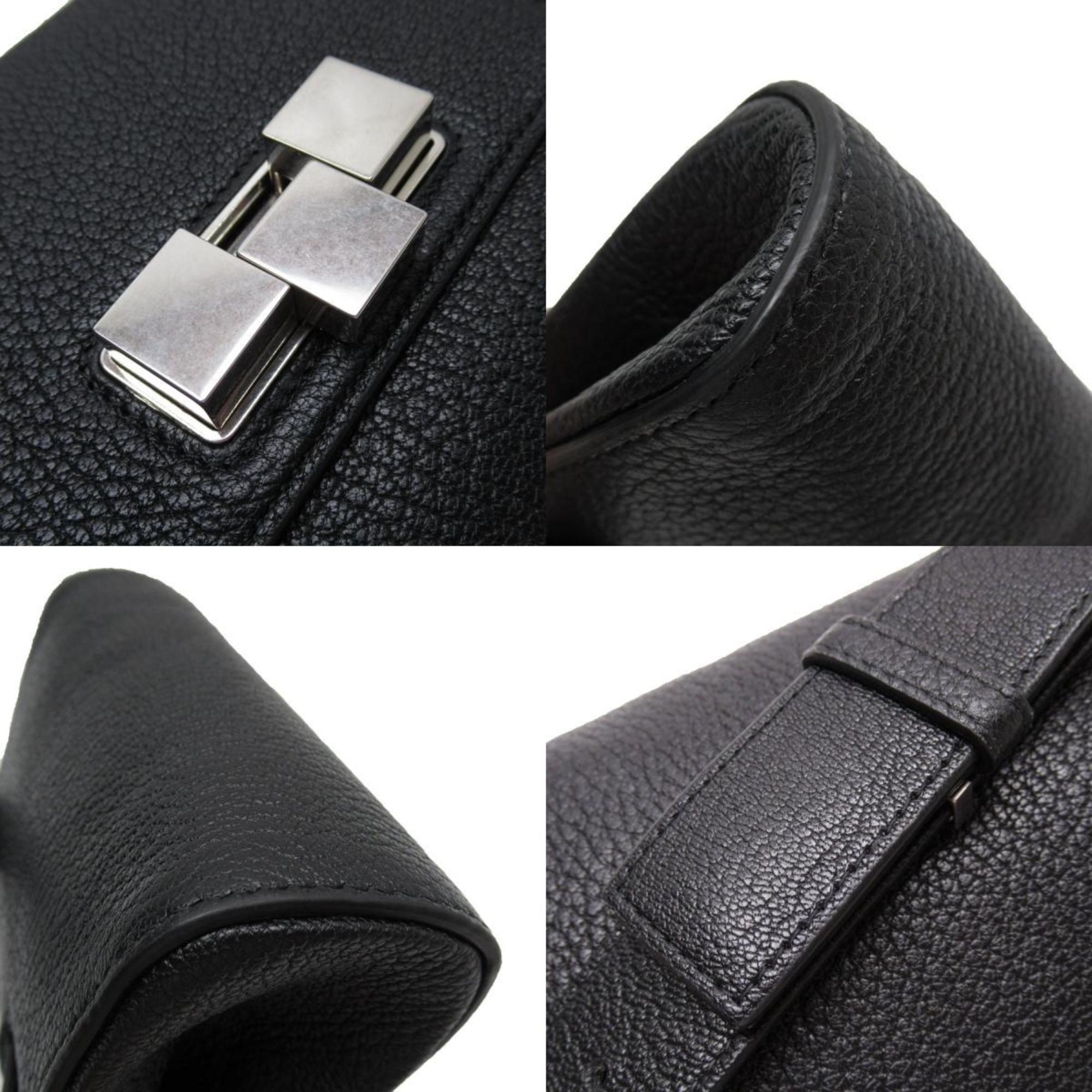 Bottega Veneta Waist Bag Belt Leather Metal Black Silver Men's w0395a