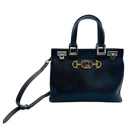GUCCI Handbag Shoulder Bag Zumi Leather Black Silver Gold Women's 569712 z1098