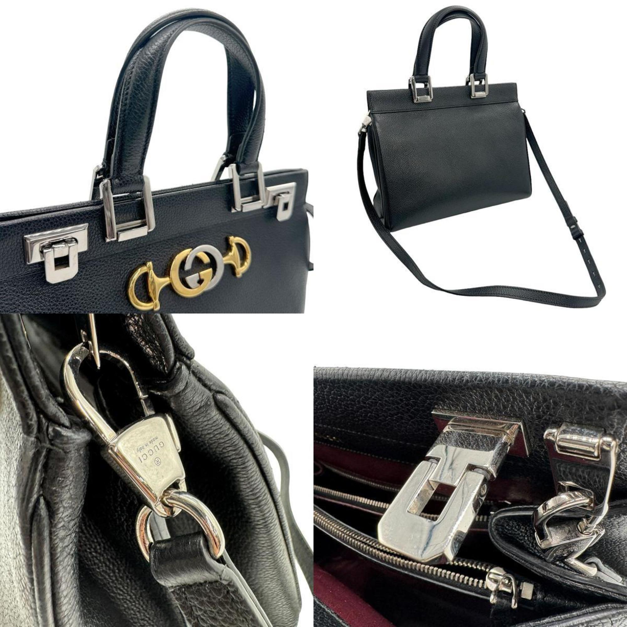 GUCCI Handbag Shoulder Bag Zumi Leather Black Silver Gold Women's 569712 z1098