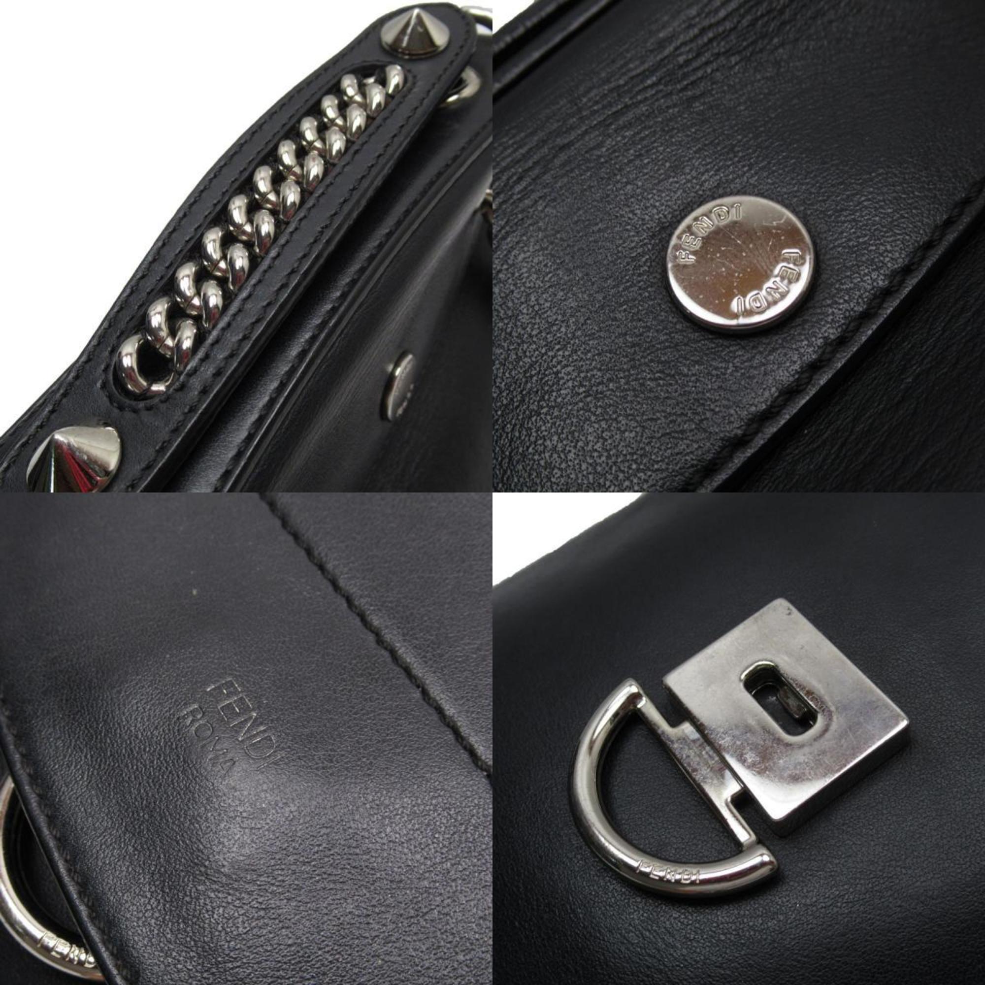 FENDI 2Way Bag Backpack Shoulder Leather Metal Black Silver Women's w0394a