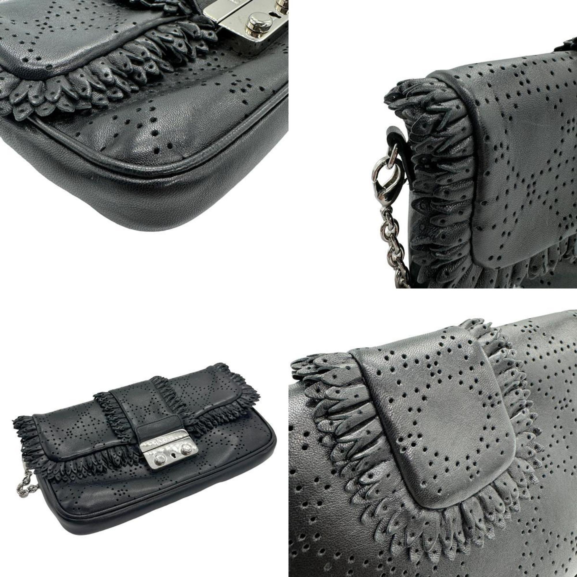 Christian Dior Shoulder Bag Leather Black Women's z1107