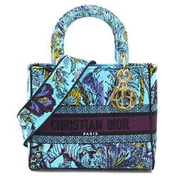 Christian Dior Handbag Shoulder Bag Embroidery Lady Dee-Lite Canvas Blue Women's 99908f