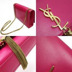 Saint Laurent SAINT LAURENT Shoulder Bag Chain Leather Metal Magenta Gold Women's w0388j