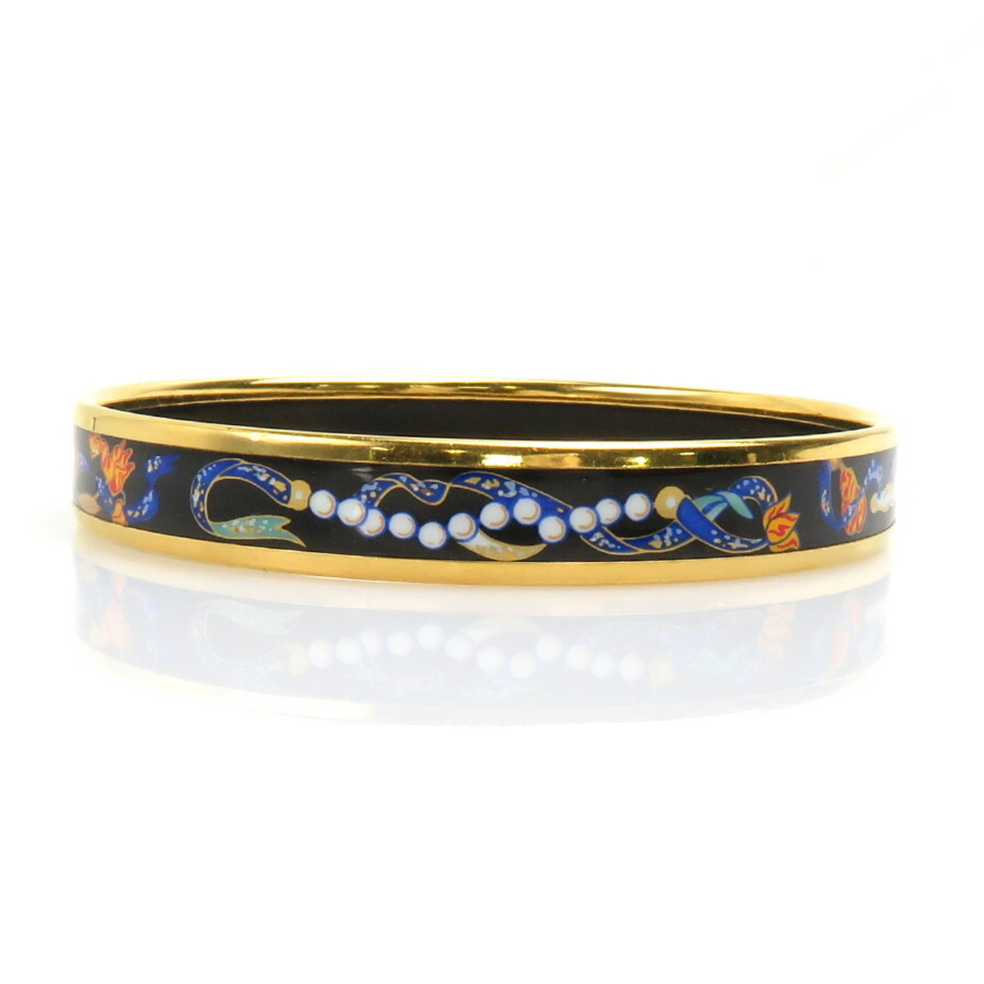 Hermes HERMES Bangle Bracelet Emaille Metal Enamel Black Multicolor Gold Women's e58696a