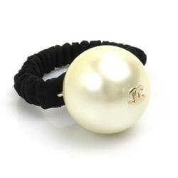 CHANEL Hair Tie Coco Mark Faux Pearl Metal Off-White Black Gold Women's e58695f