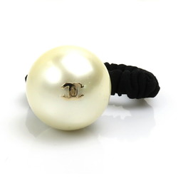 CHANEL Hair Tie Coco Mark Faux Pearl Metal Off-White Black Gold Women's e58695f
