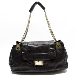 CHANEL Shoulder Bag 2.55 Leather Metal Black Silver Gold Women's w0359a