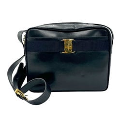 Salvatore Ferragamo Shoulder Bag Vara Leather Navy Gold Women's z1178