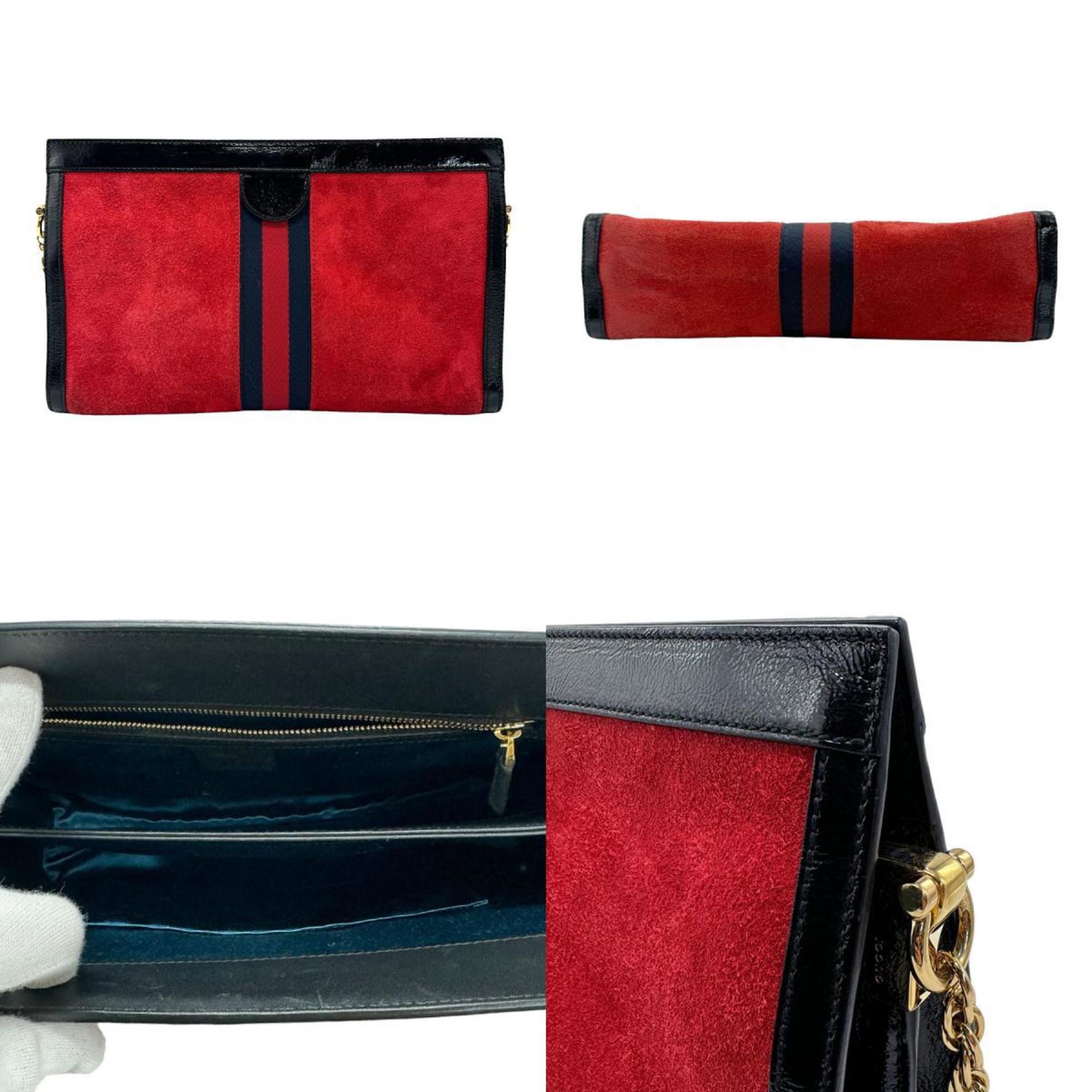 GUCCI Shoulder Bag Suede Leather Red Black Gold Women's 503876 z1179
