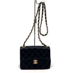 CHANEL Chanel Matelasse Satin Single Flap Chain Shoulder Bag Black No. 7