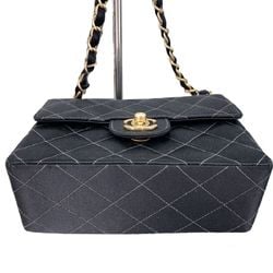 CHANEL Chanel Matelasse Satin Single Flap Chain Shoulder Bag Black No. 7