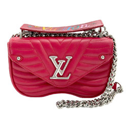 LOUIS VUITTON Shoulder Bag Handbag New Wave Chain MM Leather Red Silver Women's M51943 z1144
