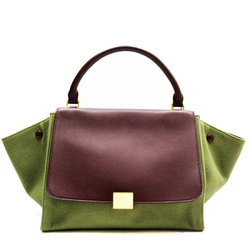 CELINE Handbag Shoulder Bag Trapeze Canvas Leather Khaki Burgundy Women's w0304f