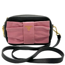 PRADA Shoulder Bag Leather Black x Pink Women's z1118