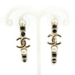 CHANEL Earrings Metal Faux Pearl Black x Gold Women's 99919f