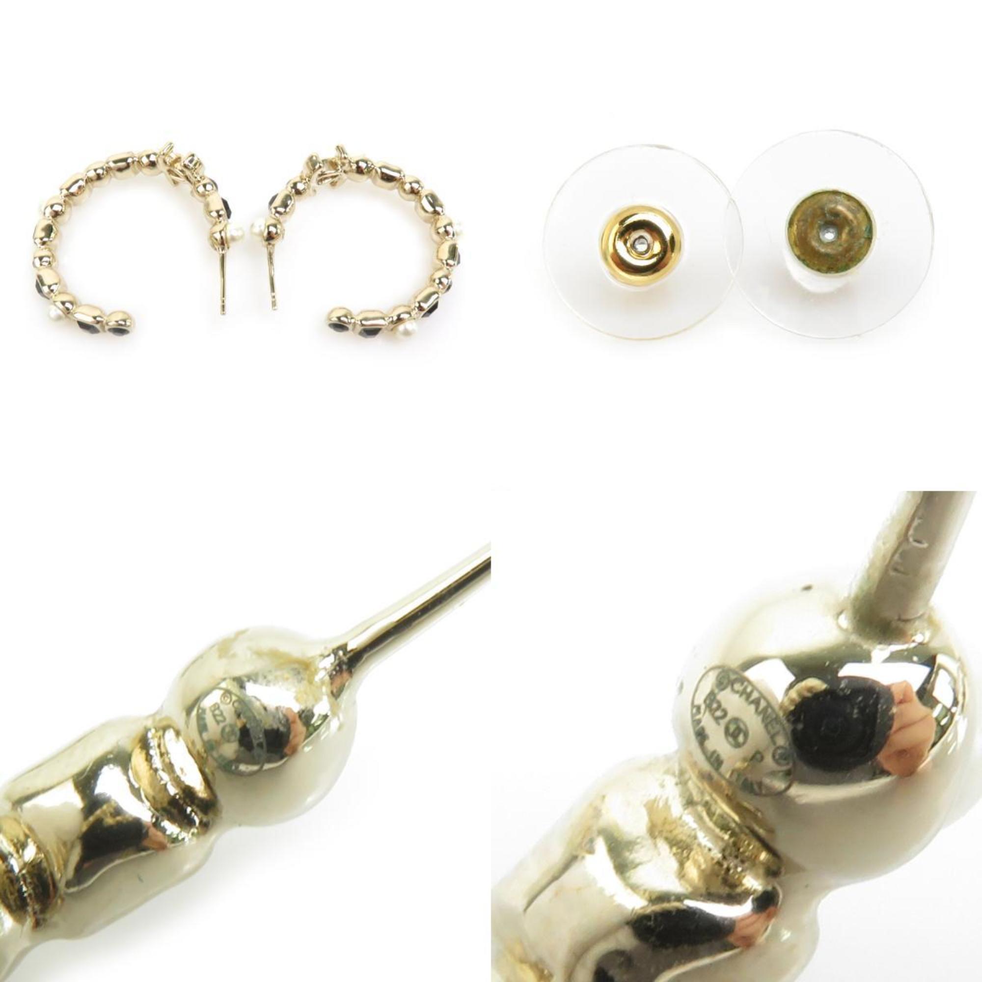 CHANEL Earrings Metal Faux Pearl Black x Gold Women's 99919f