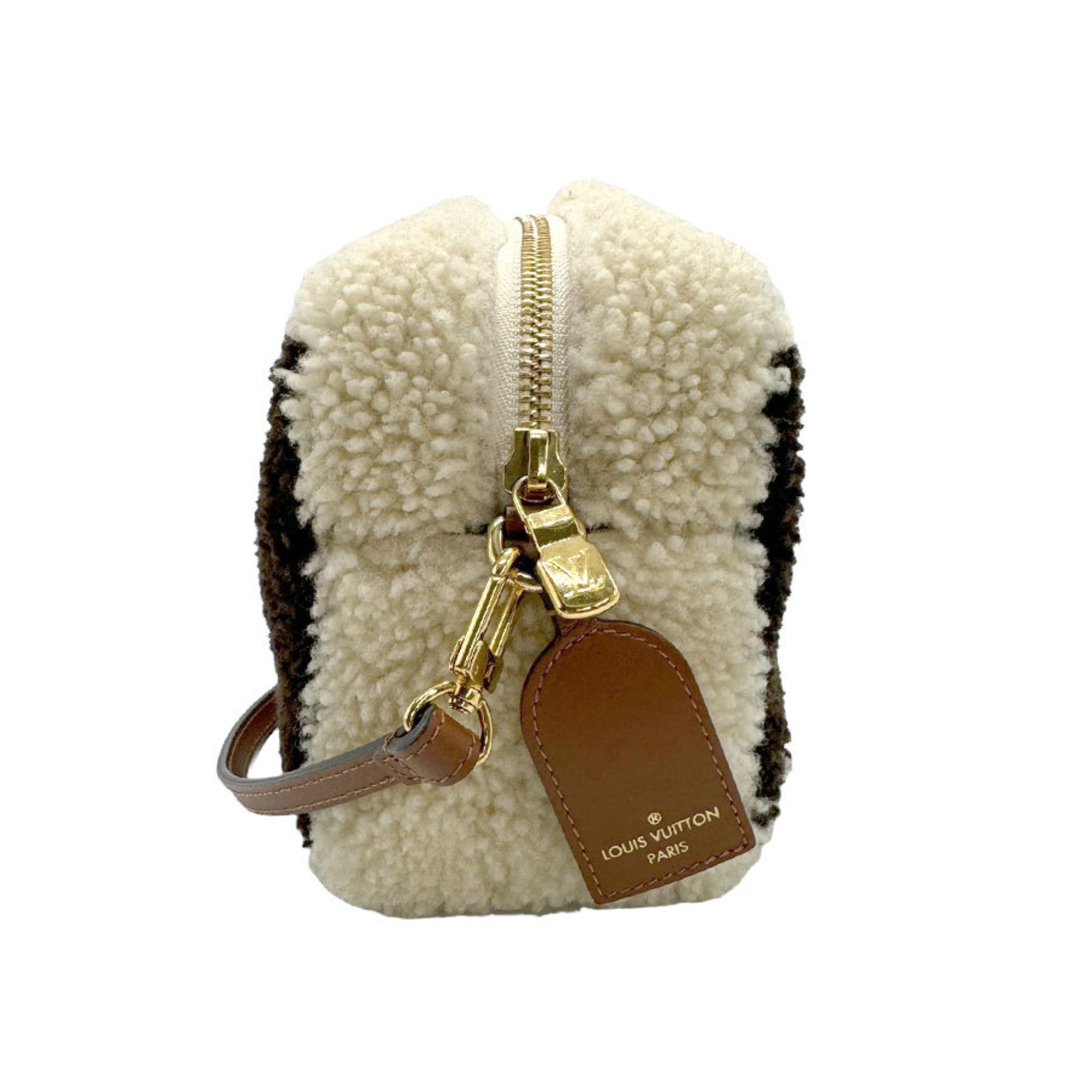 Louis Vuitton LOUIS VUITTON Handbag Monogram Teddy Beach Pouch Boa Light Beige Brown Women's M68599 z1215