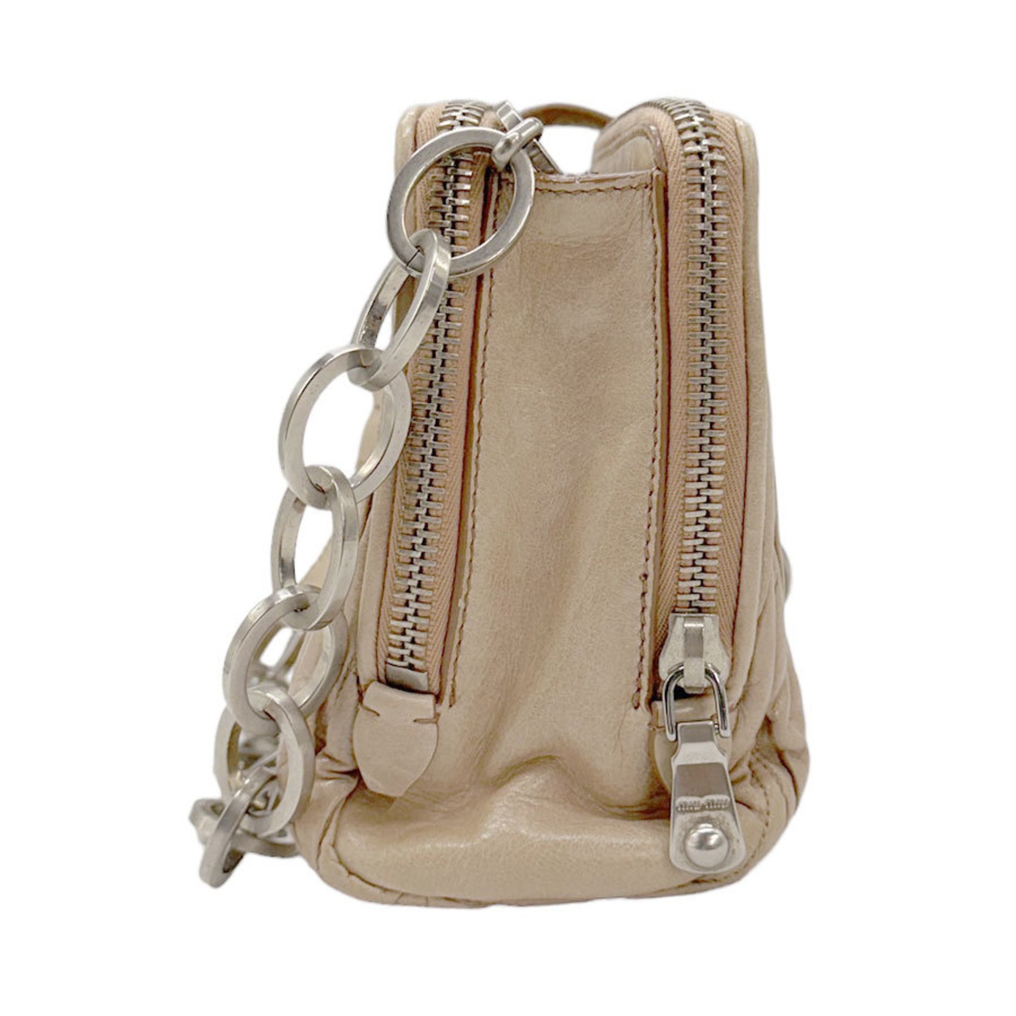 Miu Miu Miu shoulder bag, matelasse leather, metal, beige, silver, women's z0941