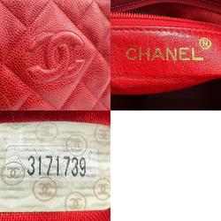 CHANEL Shoulder Bag Matelasse Caviar Skin Leather Red Gold Women's z1223