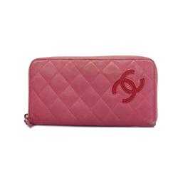 Chanel Long Wallet Cambon Lambskin Pink Women's