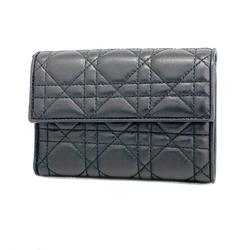 Christian Dior Wallet Cannage Lady Leather Black Women's