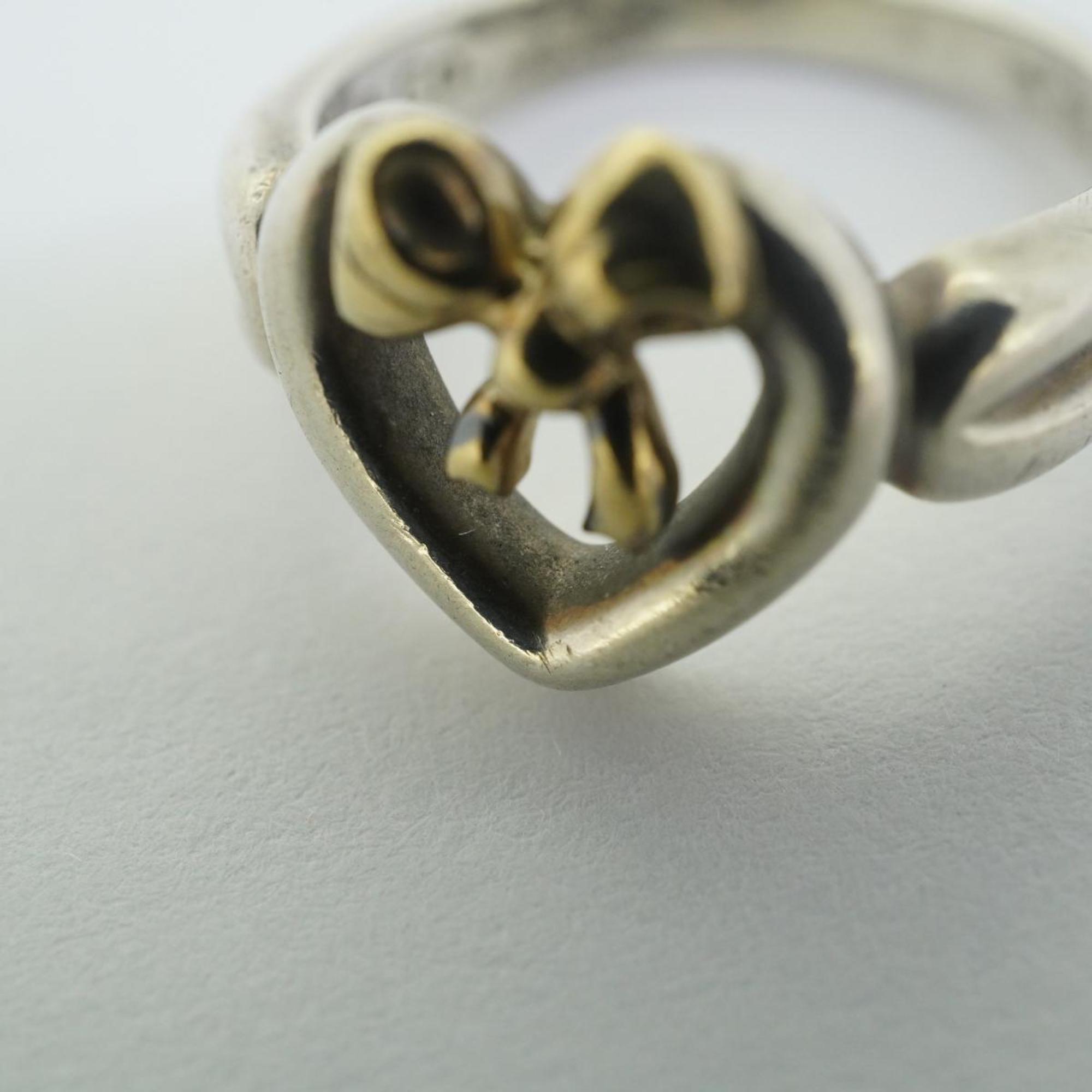 Tiffany Ring Heart Ribbon K18YG Yellow Gold 925 Silver Women's