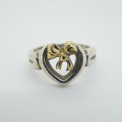 Tiffany Ring Heart Ribbon K18YG Yellow Gold 925 Silver Women's