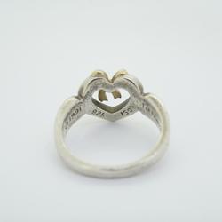Tiffany Ring Heart Ribbon K18YG Yellow Gold 925 Silver Women's