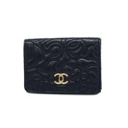 Chanel Tri-fold Wallet Camellia Lambskin Navy Women's