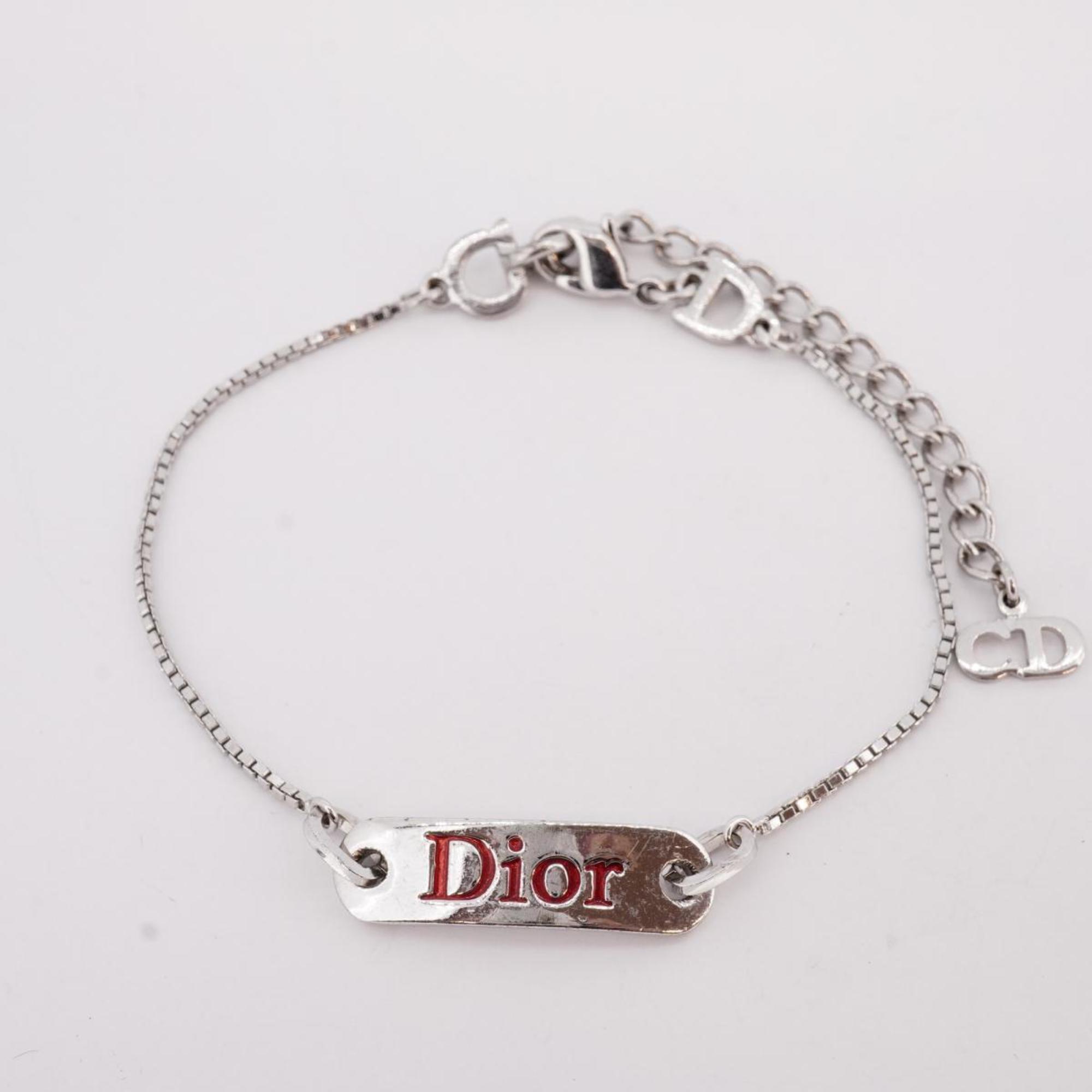 Christian Dior Bracelet Plate Metal Silver Red Women's
