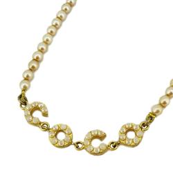 Chanel Necklace Coco Mark Fake Pearl GP Plated Gold Women's