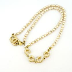 Chanel Necklace Coco Mark Fake Pearl GP Plated Gold Women's