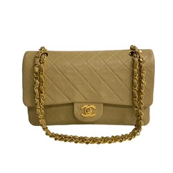 CHANEL Chanel Matelasse Double Flap 25cm Leather Chain Handbag Beige 14514 470k241814514