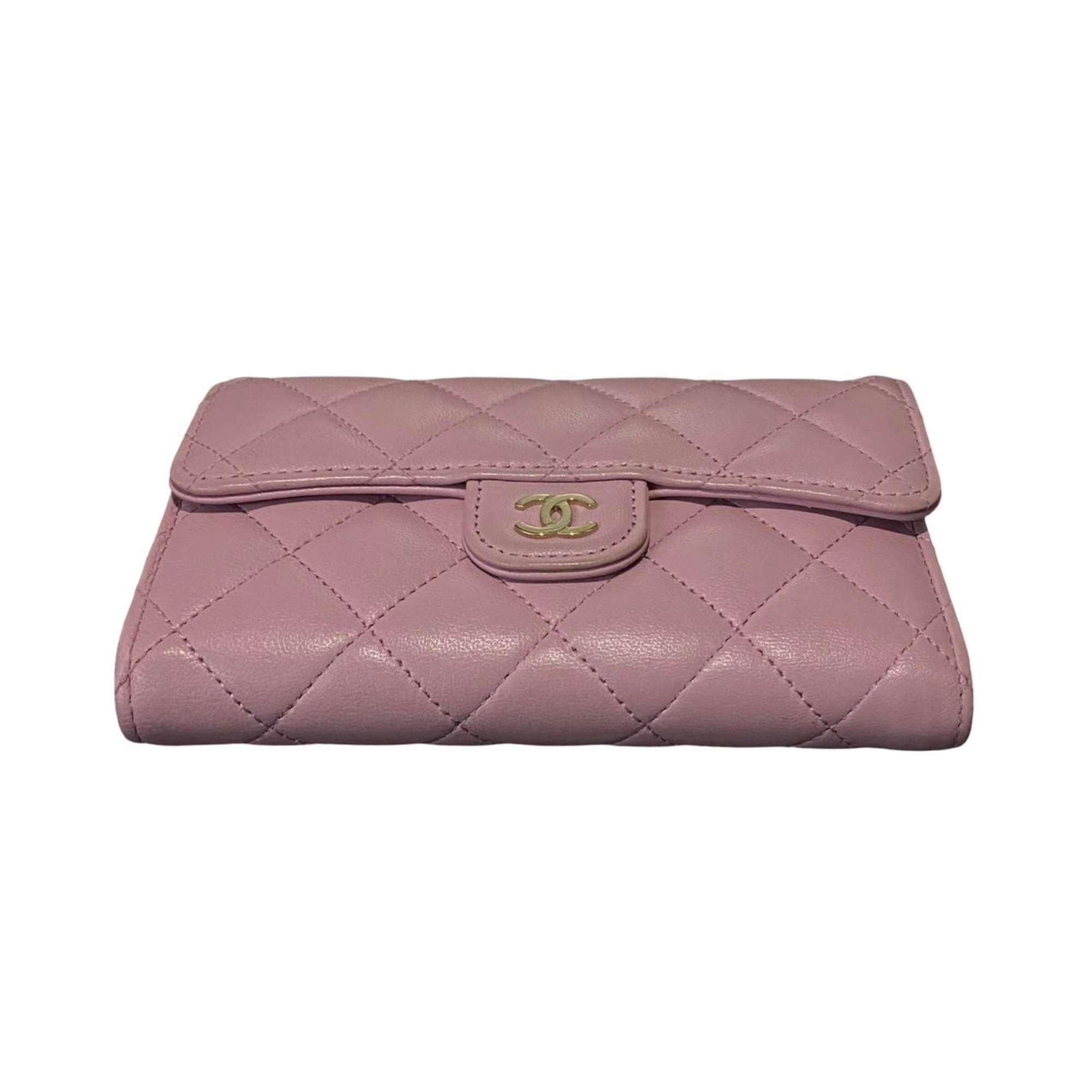 CHANEL Chanel Matelasse Lambskin Leather Bi-fold Wallet Pink 25648