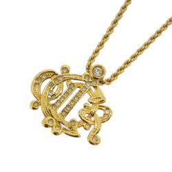 Christian Dior Necklace Emblem Rhinestone GP Plated Gold Women's