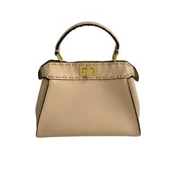 FENDI Selleria Peekaboo Leather 2way Handbag Shoulder Bag Pink Beige 18568