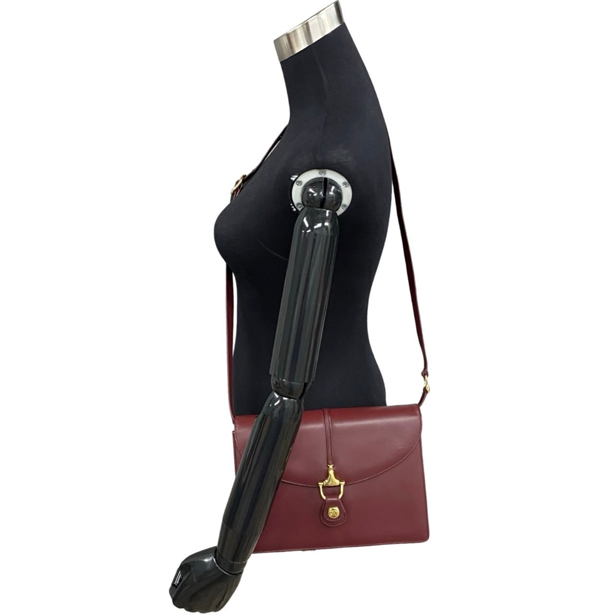 GUCCI Old Gucci Horsebit GG Calf Leather Shoulder Bag Bordeaux k618-10